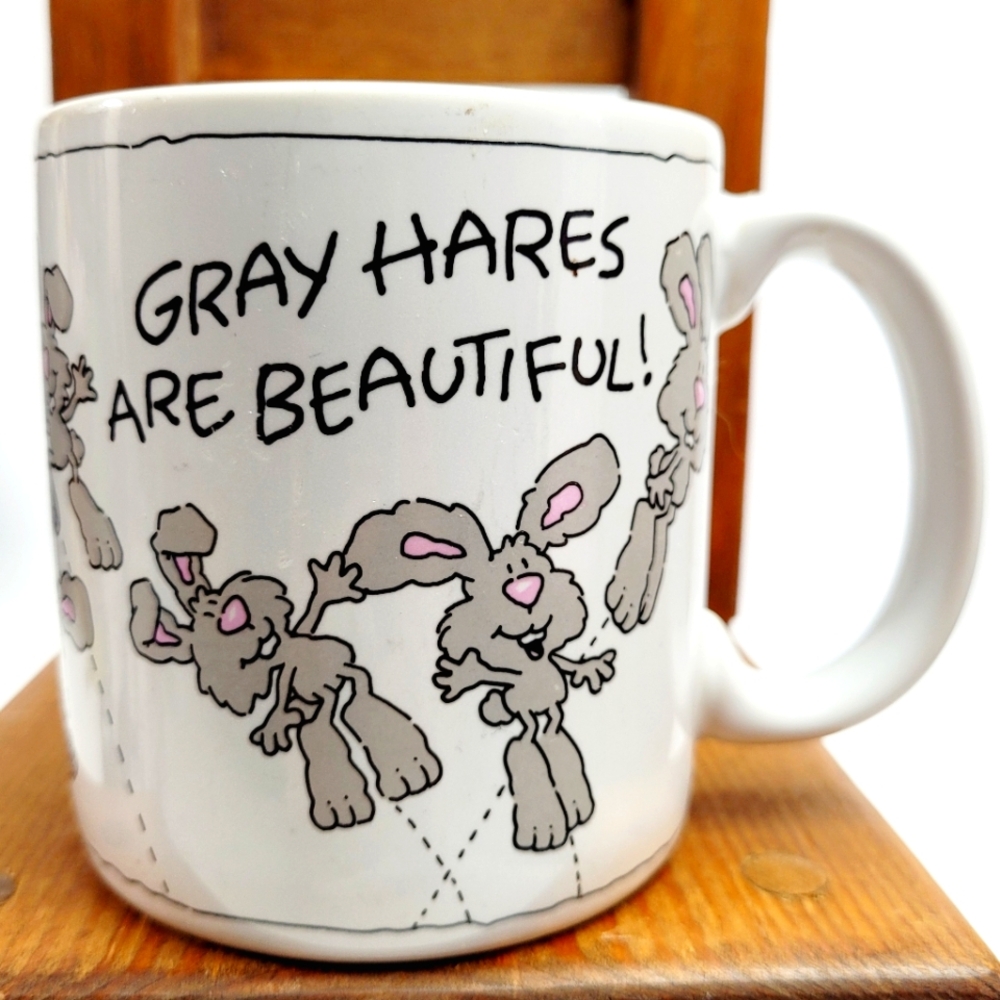 Vintage American Greetings Gray Hares Are Beautiful Mug Pun About Grey Hair